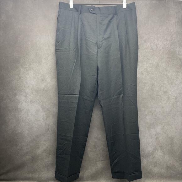 Jos A Bank Sig Collection Fits Mens 35x30 Gray Dress Pants Pleated Cuffed Wool - Picture 9 of 9